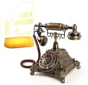 Anxciyr Premium Classic Retro Style Wedding MessageBook Audio Phone with Free LED Sign,European Old Fashioned Luxry Antique Audio Guestbook Desk Decoration Telephone for Birthday Parties (Bronze)