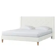 Maggie Winged Fabric Bed Frame - Off White