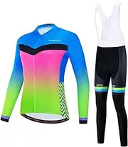 [GRTE] Women's Cycling Jerseys Set, Spring Autumn Cycling Suits Long Sleeve Top + Bib Tights Pants MTB Bike Clothing