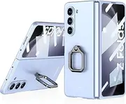 [YBROY] Case for Samsung Galaxy Z Fold5 5G, Ultra-Thin Hard PC + Tempered Glass Protective Film, with Metal Ring, Anti-Scratch, Cover Case for Samsung Galaxy Z Fold5 5G.(Blue)