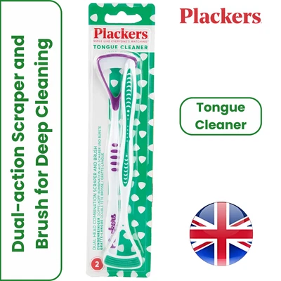 Plackers Dual-Head Tongue Cleaner - Scraper & Brush for Oral Hygiene