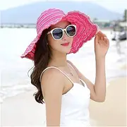 [TOMYEUS] Sun Hats Women's Sun Hat Foldable Large Wide Brim UV Protection Adjustable Flower Floppy Beach Sun Hat Beach Cap (Color : Rose Pink)