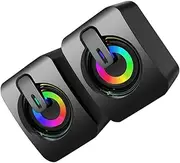 LIFKICH 1Pair Wired Gaming Speakers with RGB LED Lights USB Powered Computer Laptop Subwoofer Volume Control Stylish Desktop Decoration Color Breathing Light