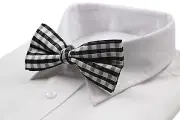 Mens Black & White Plaid Patterned Tinsel Bow Tie