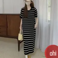 在飛比找蝦皮商城優惠-【ohi】針織裙 女裝 洋裝 圓領短袖連身裙 慵懶百搭連衣裙