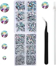 6796PCS Crystal Ab Hotfix Rhinestones Crystal Stones Glass for Fabric Clothes Shirts Sparkly Flat Back Round with Tweezers and Picking Pen (SS6~SS30 Set)