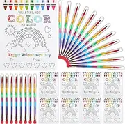 Weekgrat 24 Pcs Valentine's Day Kids Gift Sets DIY Valentines Coloring Greeting Card 10 Color Stackable Crayon Valentines School Classroom Exchange Gift Card Boys Art Party Favor Girl (pen)