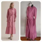 BNWT | COUNTRY ROAD | PANELLED SHIRT DRESS | sz 12 M | PINK Rose Wine | rrp$199