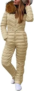 [Cicy Bell] Womens One Piece Ski Suits Winter Outdoor Sports Jumpsuit Fur Collar Coat Windproof Waterproof Hooded Snowsuit
