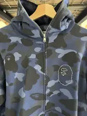 A Bathing Ape BAPE Head Hoodie Blue Navy Camo Swarovski Full Zip Sz L Rare