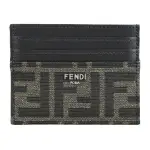 【FENDI 芬迪】FENDI立體銀字LOGO小牛皮拼接帆布6卡開口式卡夾(褐X黑)