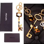 NEW $440 PRADA RUNWAY Gold Tone Metal BIRD Faux Tortoise SKELETON KEY KEYRING