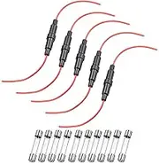 uxcell 5 Pcs 6x30mm Inline Screw Type Fuse Holder 22 Gauge AWG Red Wire with 10 Pcs 10A Fast Blow Glass Fuses