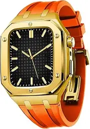 [CEKGDB] Silicone Watch Band Metal Bezel For Apple Watch 44/45mm Mod Kit Accessories，Replacement Silicone Strap Compatible With IWatch SE/4/5/6/7 Series