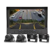Car Backup Cameras System with 9'' Quad Split Monitor for RV Trailer Semi Tru...