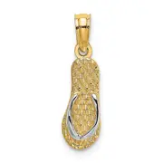 14K Yellow & Rhodium With White 3D Hawaii Single Flip-Flop Charm