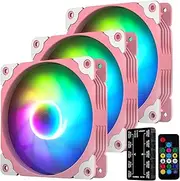 Vetroo 3 Pack PC Case Fans, 120mm ARGB & PWM Addressable Cooling Fans with Controller & Remote, High Airflow Addressable RGB Motherboard Sync Computer PC Fans (Pink)