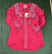 NWT Johnny Was Acacia Floral Bird Embroidered Rayon Tunic Blouse Dress S