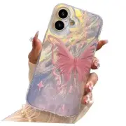 Compact Case for iPhone 16 Plus Pale Pink Butterfly Design,Cute Trendy Soft