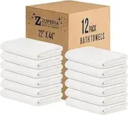 ZUPERIA White Bath Towels Bulk Pack of 12 (22 x 44 Inches), 100% Cotton Economy Light Weight Towels for Commercial Use - Quick Dry, Ultra-Soft, and Absorbent Bulk Towels