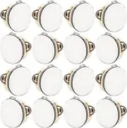 16 Pcs 4 Inch Adult Wedding Tambourines Drum Wooden Natural Handheld Drums Metal Jingles Drums Musical Instruments Percussion for Church Wedding Party Favor
