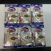 6PC Eagle Claw L908 Lazer Sharp Fluke Rig W White BuckTail 2/0 “Save”