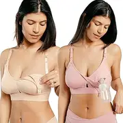 [Simple Wishes] Supermom Pumping and Nursing Bra, Hands Free Nursing Bra for Pumping, Breastfeeding Bras for Women, Comfortable Maternity Bra, 2 Pack - Sunkissed Rose + Rose Pink, Small