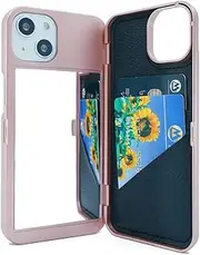 iPhone 13 Case,W7ETBEN Mirror Wallet Case with Stand Feature and Card Holder for Apple iPhone 13 (2021) 6.1 inch (Rose Gold)
