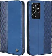 Case for Samsung Galaxy S21 Ultra 5G, Shockproof PU Leather Flip Folio Cover with Card Slots, Magnetic Wallet Case for Samsung Galaxy S21 Ultra 5G, Blue