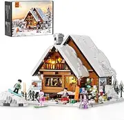 [FUNWHOLE] Christmas Ski House Building Blocks Set with LED Light, 2187 Pieces Ski Lodge Building Blocks Snow Hut Toy Modular Building Blocks Clamping Blocks for Adults and Teenagers
