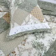 COZY COTTAGE SHABBY CHIC PATCHWORK WHITE SAGE GREEN YELLOW BROWN BLUE QUILT SET