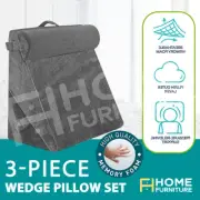 3PCS Bed Wedge Pillow Set Memory Foam Back Support Cushion Headrest Leg Raiser
