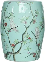 Flower and Bird Ceramic Drum Stool，Garden Decorative Stool, Suitable for Garden, Patio, Lawn,Home Indoor & Outdoor(Light Blue)
