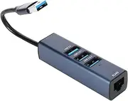 USB 3.0 Hub with 100Mbps Ethernet Adapter 4 Ports USB to Ethernet Adapter for Laptop Tablet, Durable Aluminium Alloy
