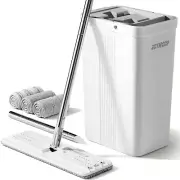 Mop and Bucket Wringer Set Wall Mop Cleaning Bucket, Flat Mop 3 Pads Dry and Wet