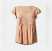 Torrid Women's Plus Size 3X 3 Super Soft Lace Detail Flutter Short Sleeve Top