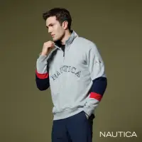 在飛比找momo購物網優惠-【NAUTICA】男裝 跳色拼接立領拉鍊長袖POLO衫(灰)