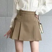 High Rise Plain Pleated Tie-Up Mini A-Line Skirt Khaki - M