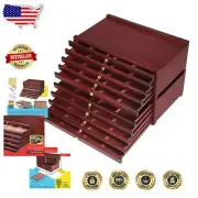 Portable Beechwood Art Storage Box with 10 Drawers - Mahogany Color Elegance