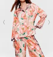 Peter Alexander Womens Floral Leopard Satin Long Sleeve PJ Set Size M RRP$139.00