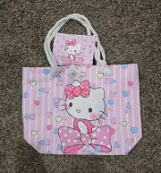 New Hello Kitty Zip Tote Bag with Coin Pouch and Rope Handles