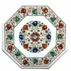 21" Marble Corner Side Table Top inlay semi precious stones Handmade work