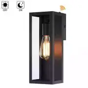 Hukoro Cali utdoor Dusk-To-Dawn Sensor Wall Light w/ Black Finish Glass Shade