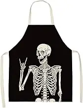 Halloween Human Skeleton Adjustable Cooking Kitchen Aprons, Skull Posing Bib Chef Apron for Women Men Adults