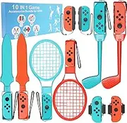 WOTOW 10 IN 1 Switch Sports Games Accessories Bundle Pack for Nintendo Switch & Switch OLED, Family Accessories Kit with Tennis Rackets, Grips Golf Clubs, Chambara Swords, Wrist Bands and Leg Straps