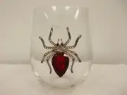 Halloween Red Jewel Spider Clear Stemless Wine Drinking Glass