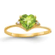 Solid 14k Yellow Gold 6mm Heart Simulated Peridot VS CZ Ring