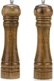 Set Of 2 Wooden Salt And Pepper Grinders, 8" Salt And Pepper Grinders With Ceramic Rotors