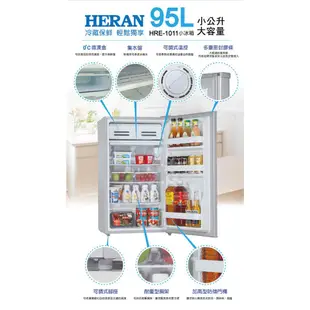 【福利品】HERAN禾聯 95L 4級定頻單門小冰箱 HRE-1011