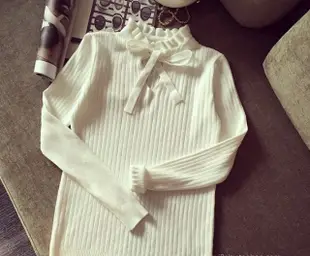 2016秋季新款女韓版弹力荷葉領針織衫衫